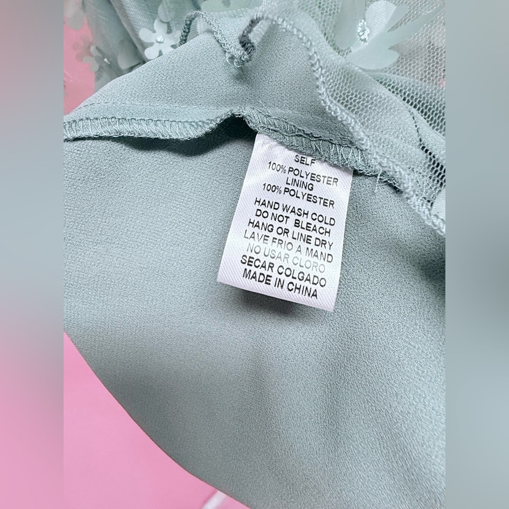 Easel Sage Green Halter Floral Appliqué Mini Dress - Picture 9 of 10